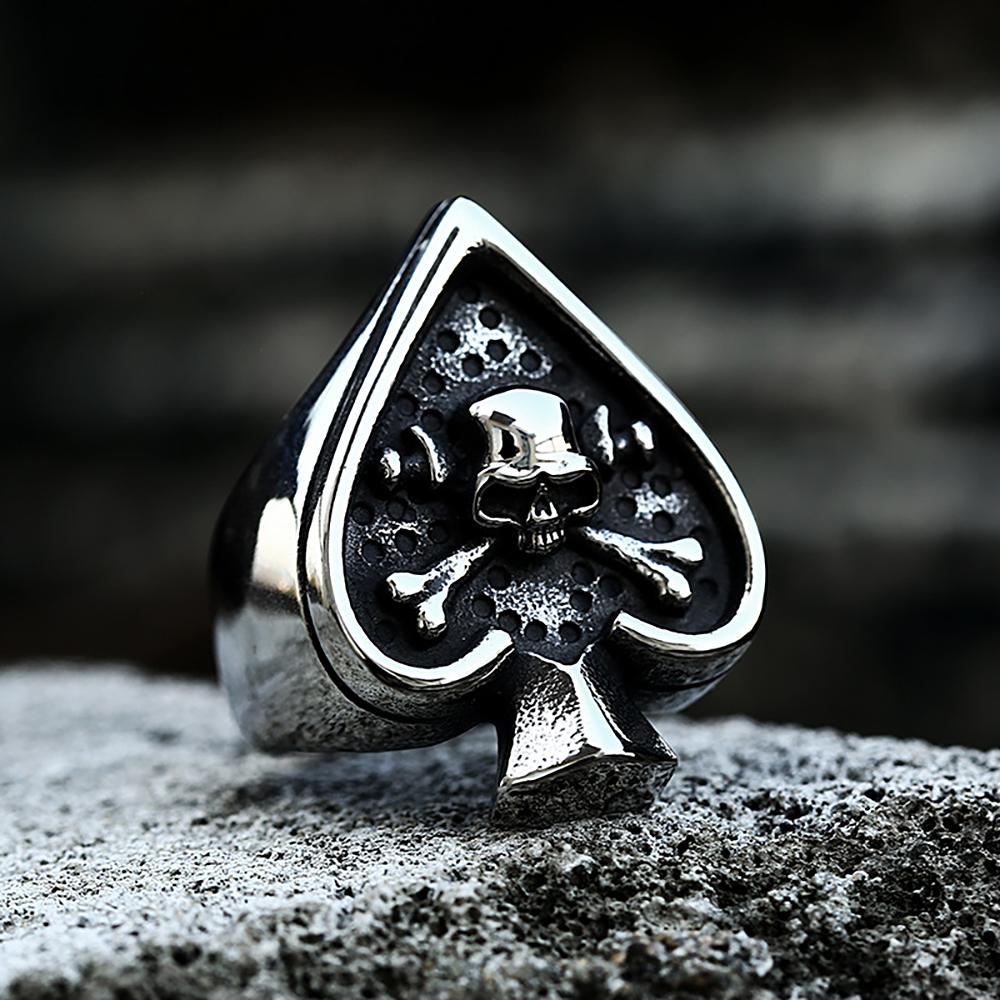 Gotischer Modeschmuck Pik Pokerkarte Totenkopf Ring für Männer Frauen Edelstahl Klassische Poker Herz Ringe Punk Rock Schmuck Geschenke