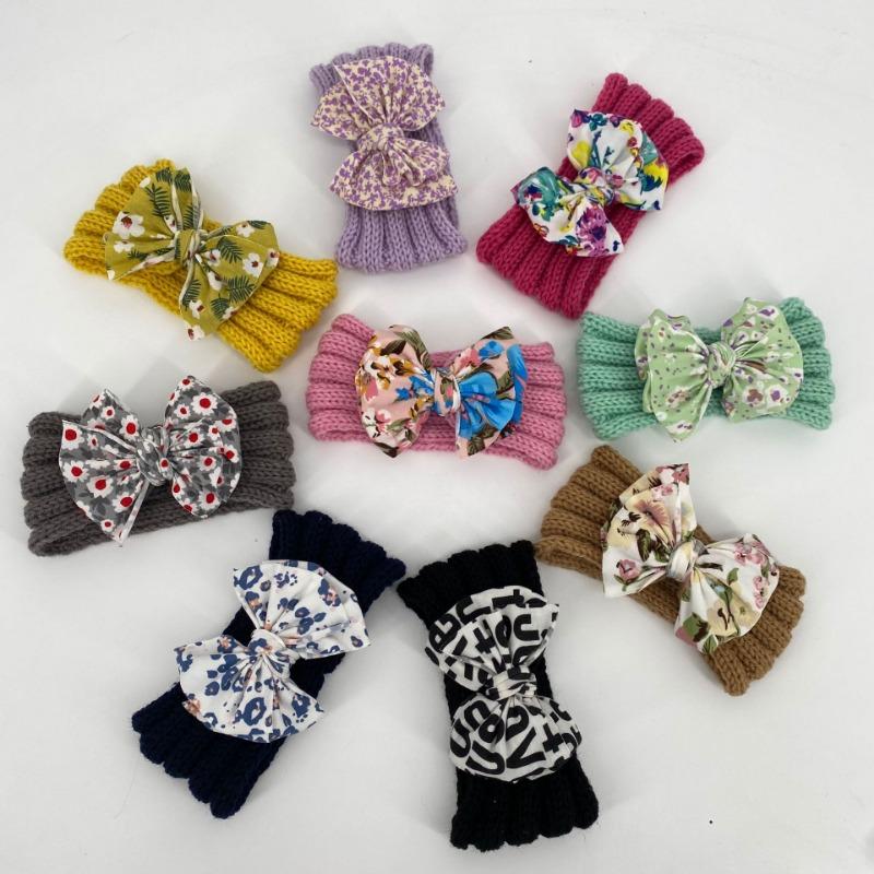 New children's headband headband, printed bow knitted wool headband, baby headgear hair accessories Baby