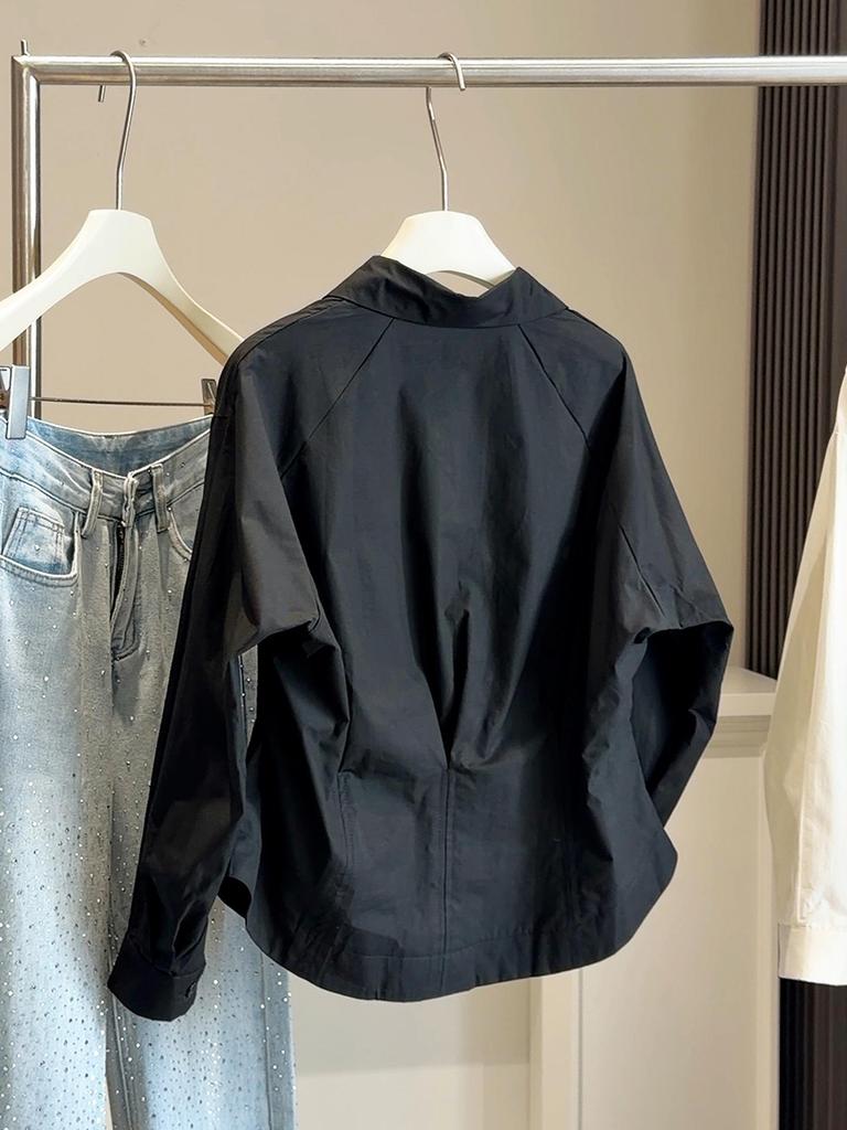 Women's Spring 2026 Stylish Pleated Waist-Cinched Straight Shoulder Shirt Top