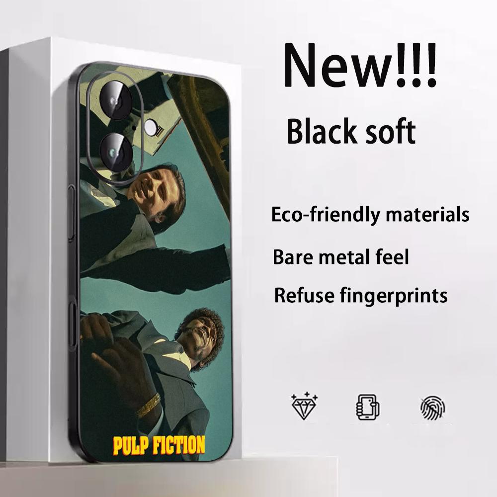 Classic Movies Pulp Fictions Poster Phone Case For iPhone 17 16 E 15 14 13 12 Plus Mini Pro Max Soft Black Shockproof Cover