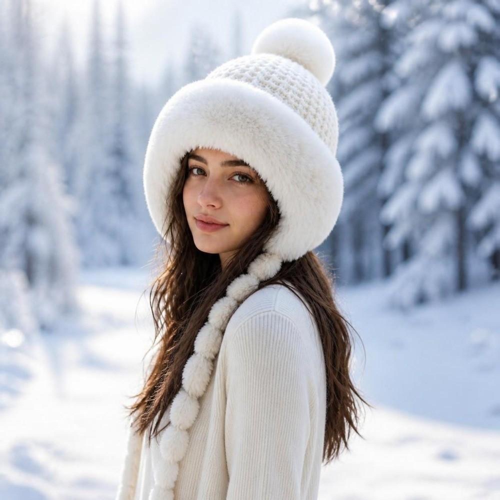 Thickened Beanie Cap with Straps Ear Protection Hat Fashion Knitted Hat  Winter