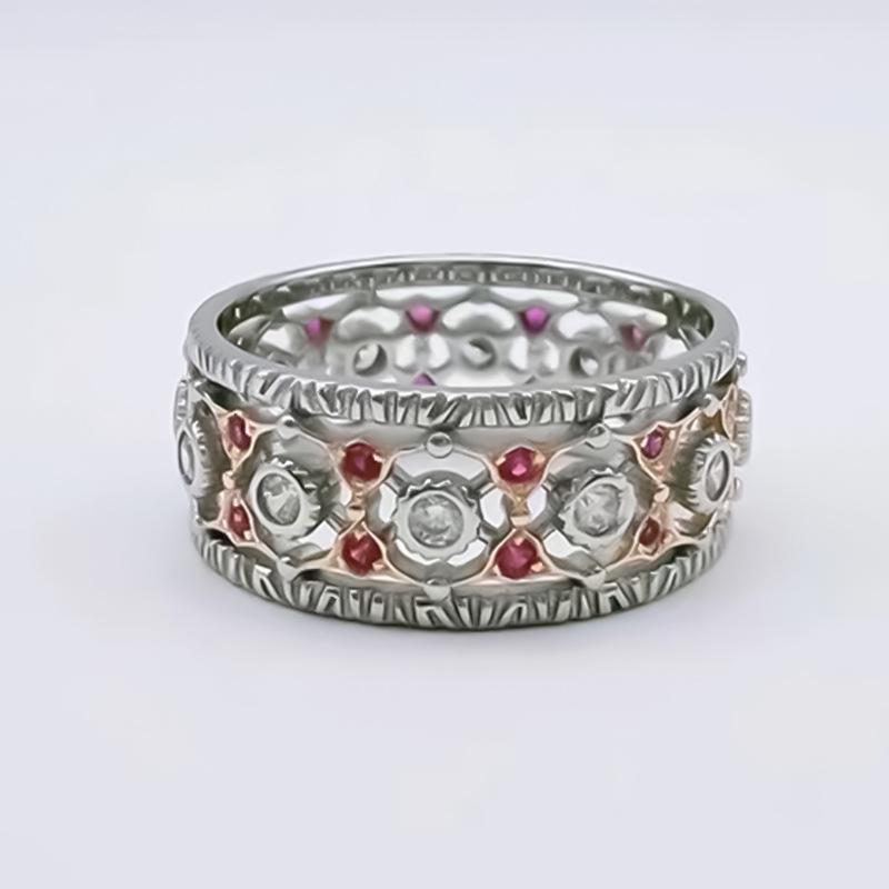

Luoxi Temple S925 Sterling Silver Retro Lace Pink Eternity Ring Size 8