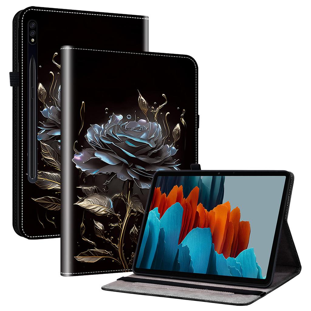 For Samsung Galaxy Tab S7+/S7 FE/S8+ Case PU Leather Flip Cover Pattern Printing Anti-Drop Tablet Shell