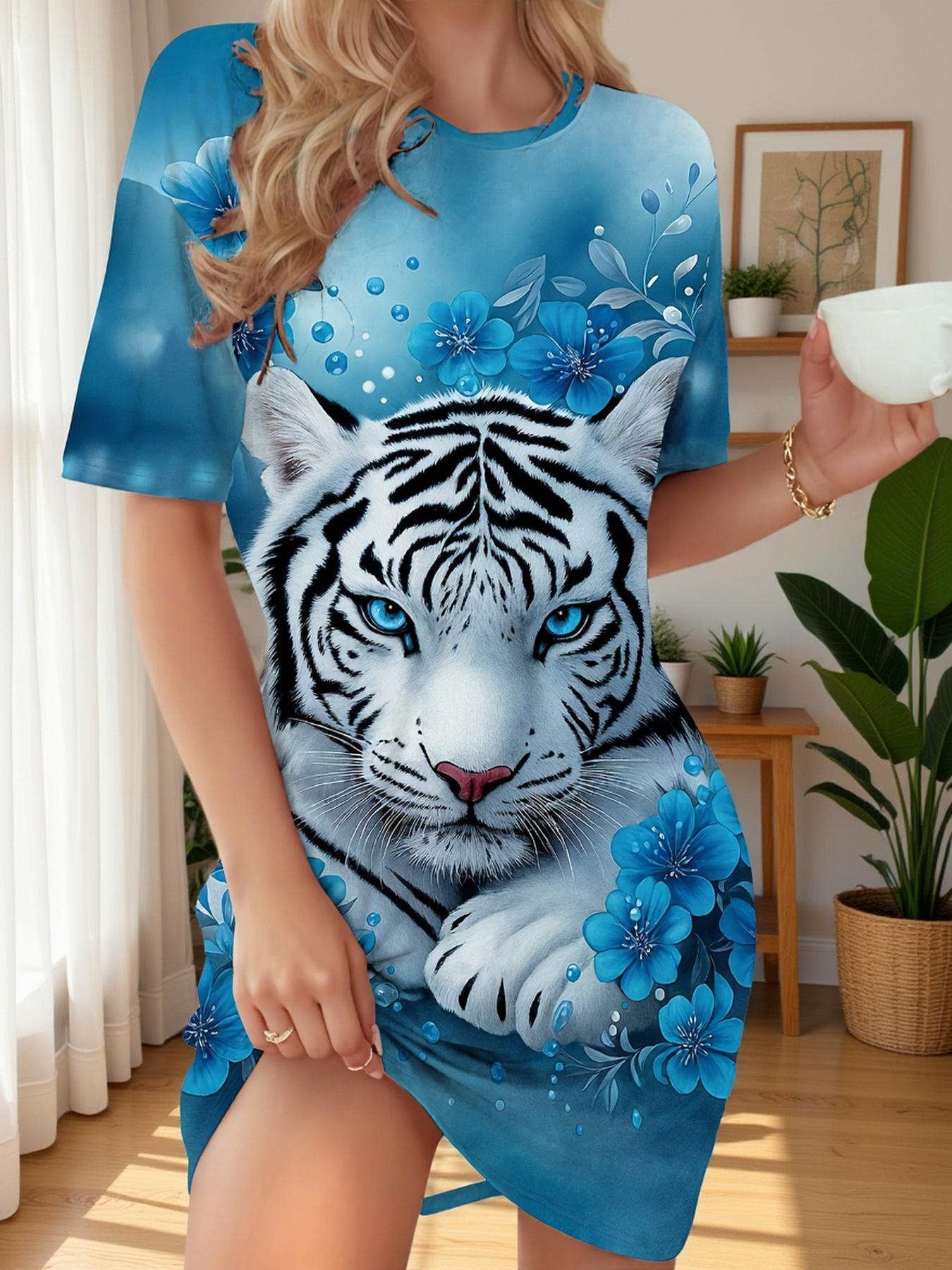 

Lovely 3D Printed Floral And White Tiger Pattern Pajamas for Women. A Sweet Holiday Gift. Comfortable And Breathable Dress. Elegant Loungewear Suitabl 7XL дубильная кора