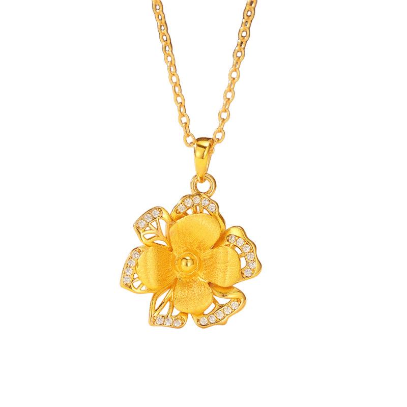 Luxury 24K 9999 Pure Gold Real Gold Women's Double-layer Flower Pendant Necklace
