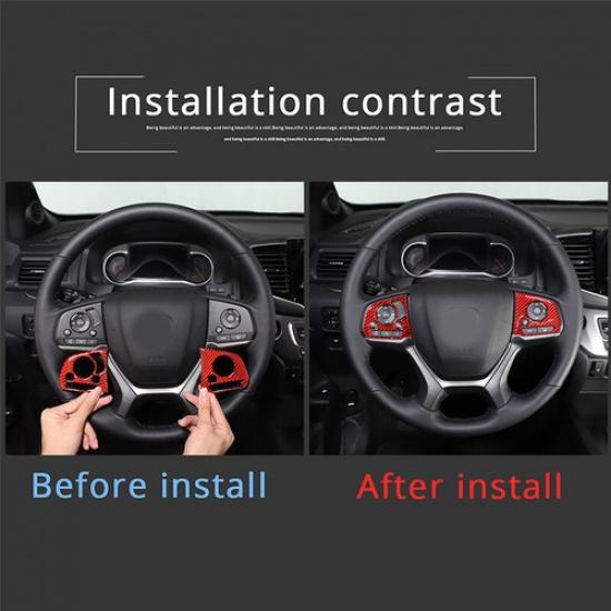 Red Carbon Fiber Steering Wheel Button Frame Sticker For Honda Pilot 2017-23