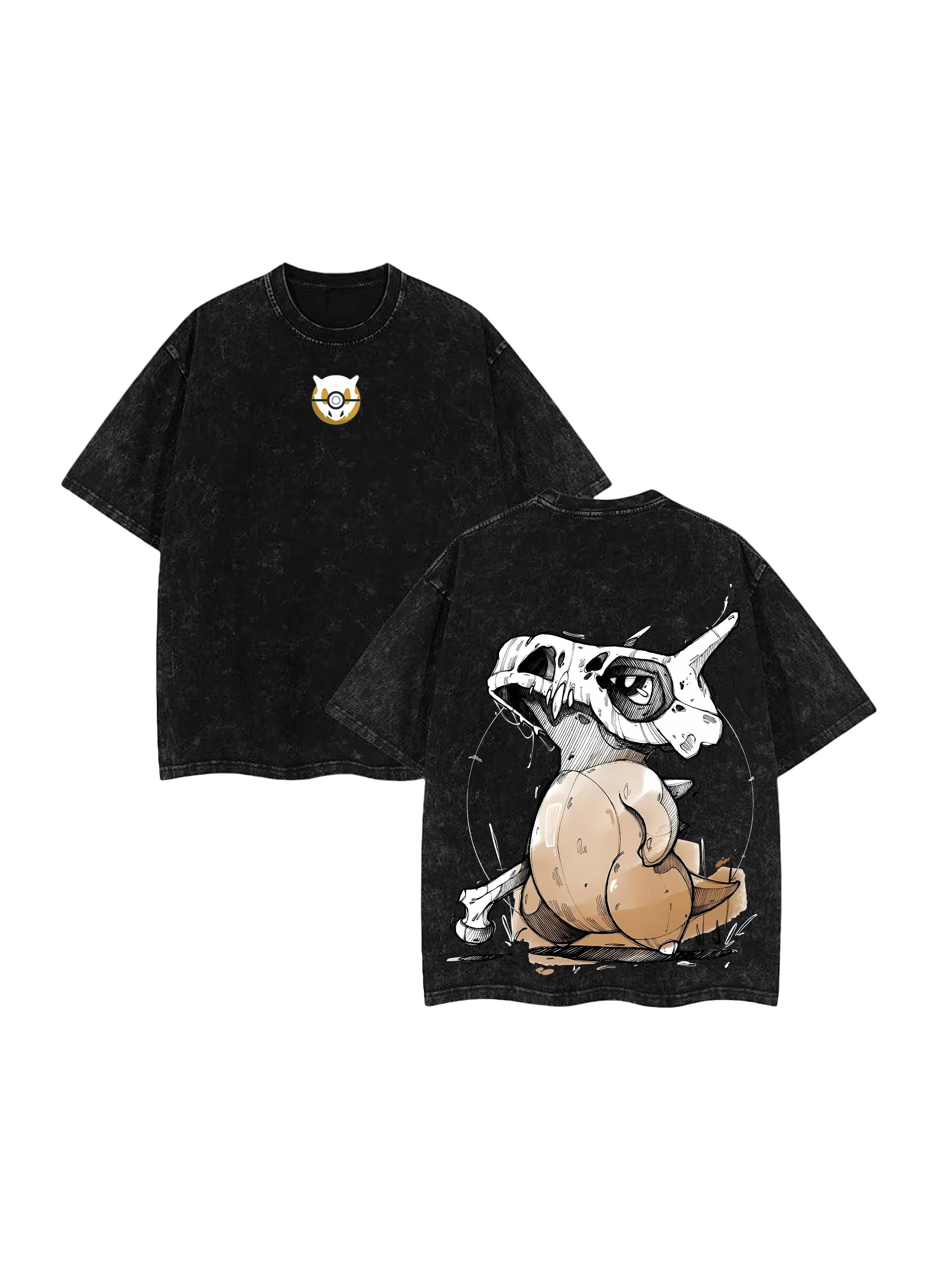 Pokmon Japanese anime washed Tshirt Summer New unisex cotton Carla pattern Loose shortsleeved popular YK shirt L