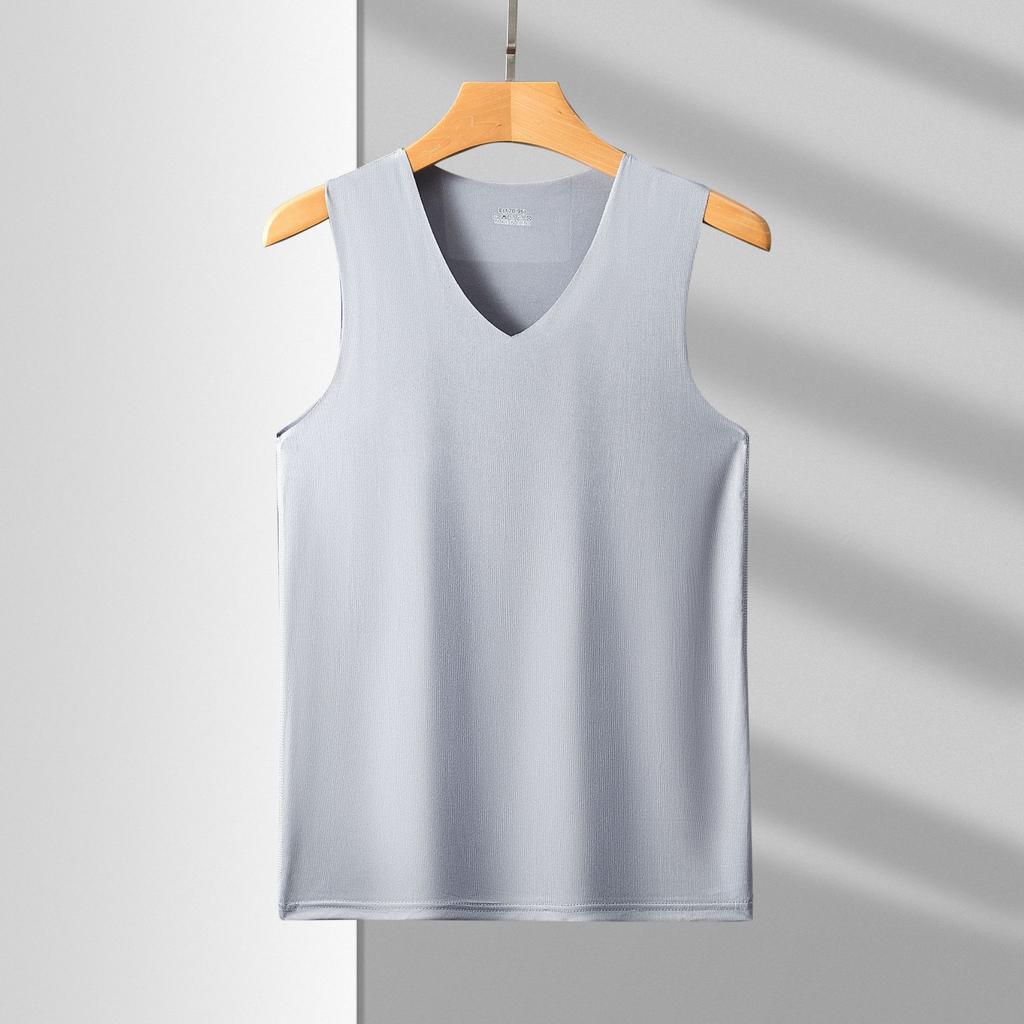 Men's seamless vest sleeveless version V-neck ice silk tight sports hurdles super elastic summer slim fit handsome
