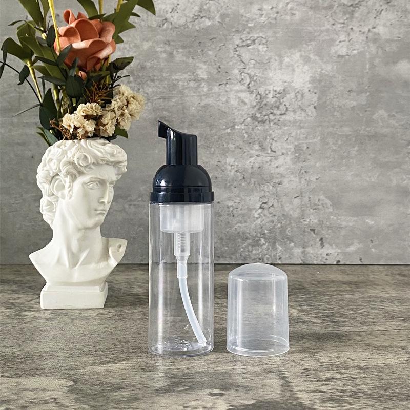 In Stock: 60ml Clear PET Foaming Facial Cleanser Bottle with Press-Top for Travel or Hotel