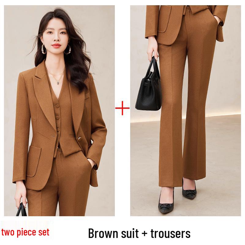 Elegant Women's Red Three-Piece Suit Set - Autumn & Spring Fashion with a Touch of Goddess Style Workwear