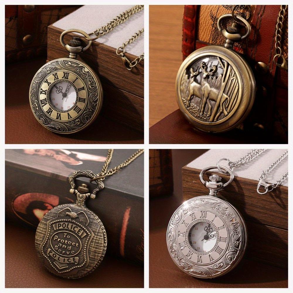 2pcs/set, Pocket Watch Set,1pc Quartz Movement Pocket Watch & 1pc Fashion Golden Anchor Necklace, Durable Accessories, Father's Day,Best Gift for Men.