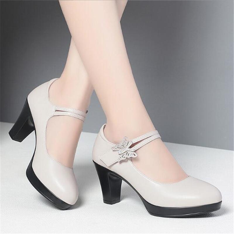 Fashion High Heel Ankle Strap Pumps Women Shoes Pointed Toe Thick Heel Women Shoes Fashion Ladies Office Party Wedding Shoes