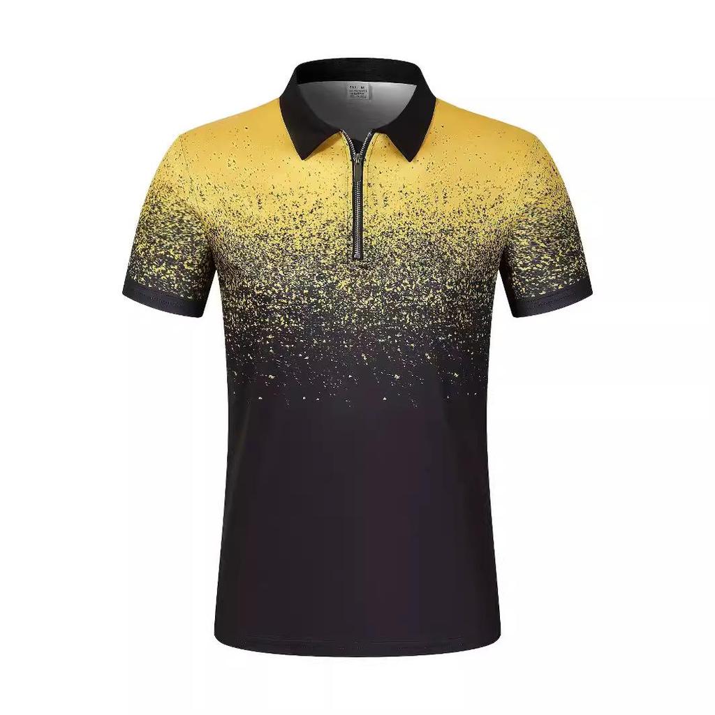 Summer Flat Cloth Polo Shirt Zip Men's Printed Crushed Dot Polo Shirt Men's Short Sleeve T-Shirt Top