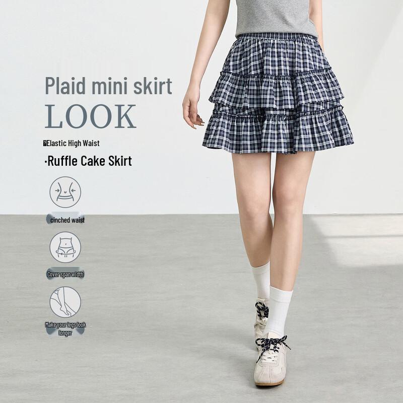 FivePlus Plaid Ruffled A-Line Skirt S