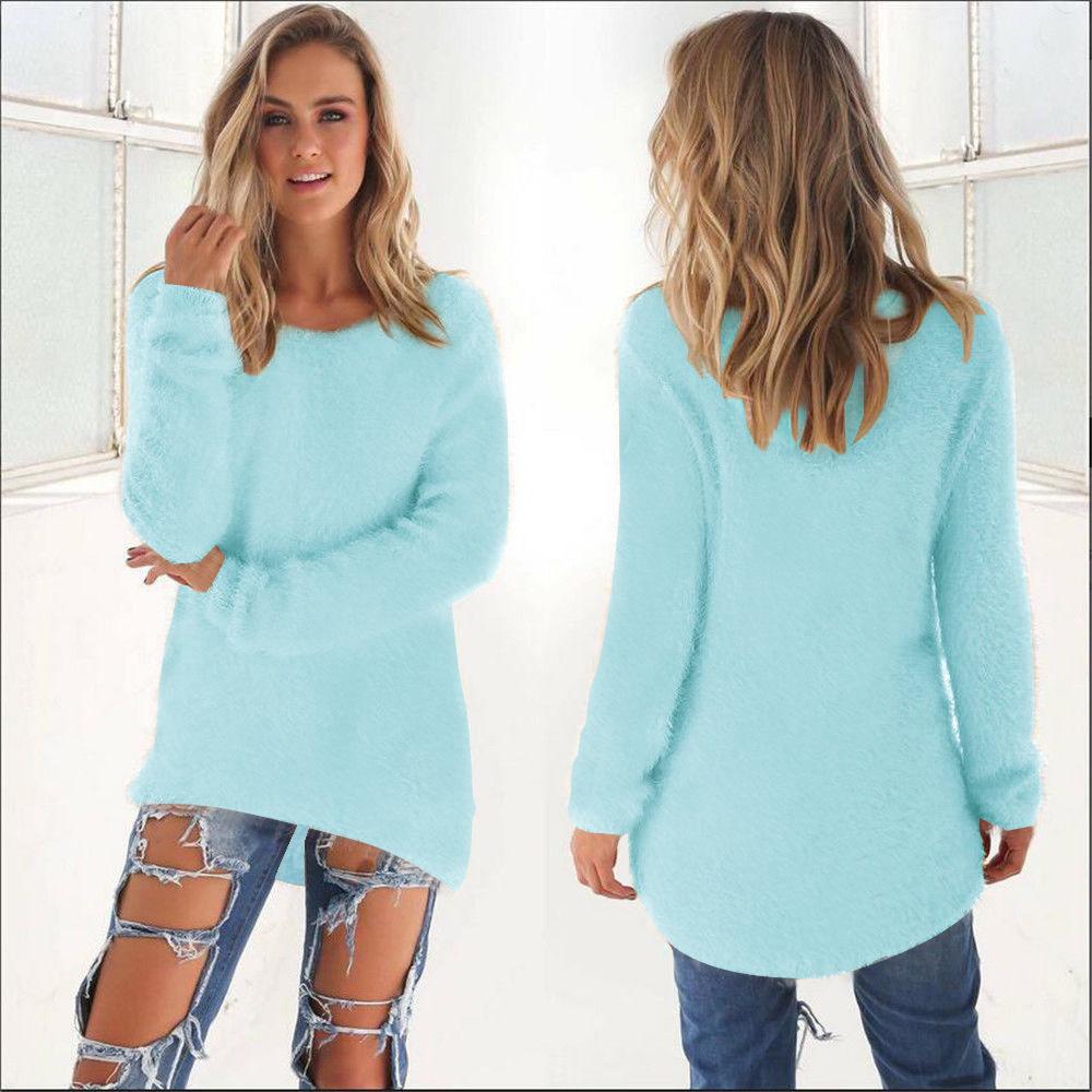 Women's Solid Color Long Sleeve Sweater Top for Autumn/Winter