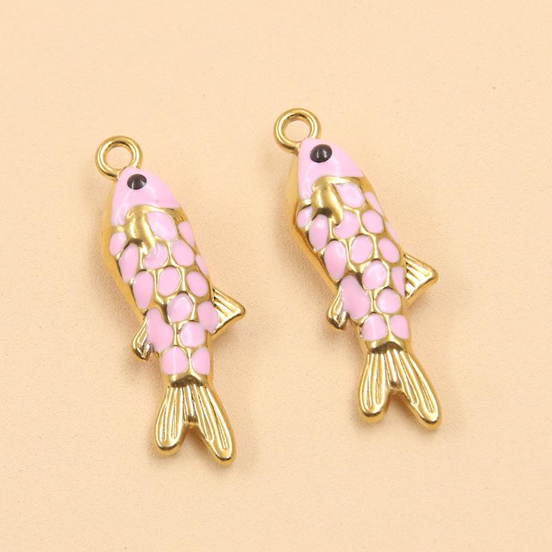 Ocean Style Colorful Enamel Koi Fish Stainless Steel Pendants for DIY Necklace and Bracelet Charms