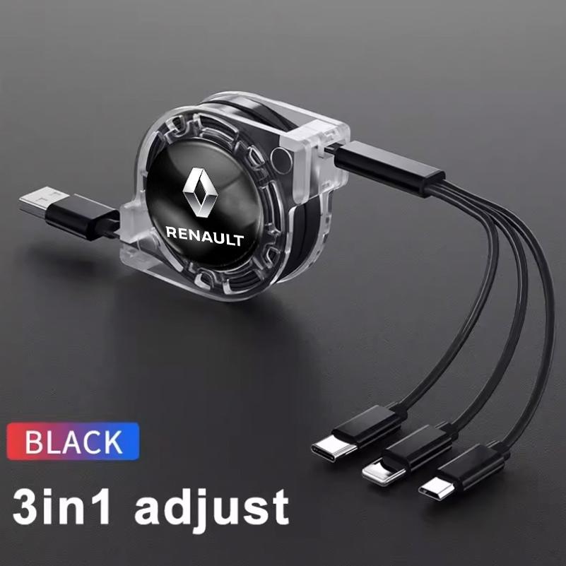 

Hub Caps 3 In 1 Micro USB Type C Car Charging Cable Multi Charger For Renault Megane 2 3 4 Twingo Clio Talisman Captur Trafic Kw