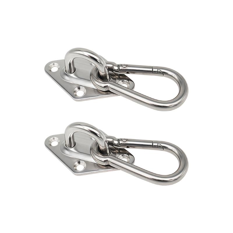 Hanging Mount Hardware Kit with Stainless Steel Pad Eye Plate and Snap Hook Set, 2 Pack 4-Hole Base for Wall Use
