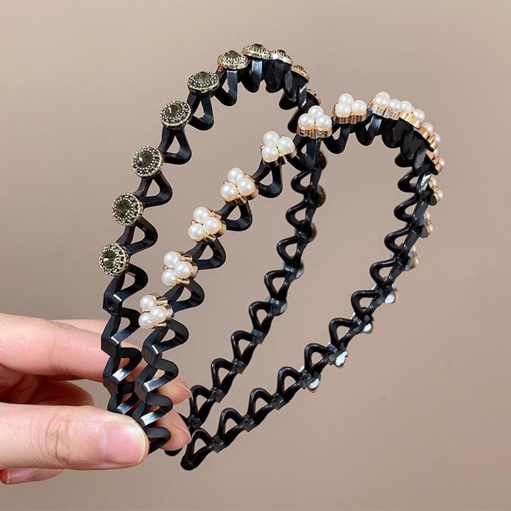 Rhinestone Braided Tools Hairband Pearl Hair Toothed Headband  Artifact for Tidying Broken Hair