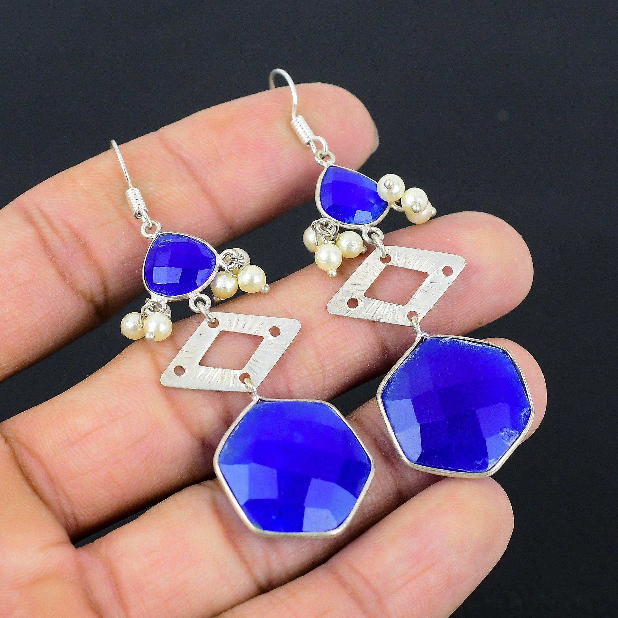 

Friendship Day Sale Blue Sapphire Stone 925 Silver New Dangling Earrings Jewelry