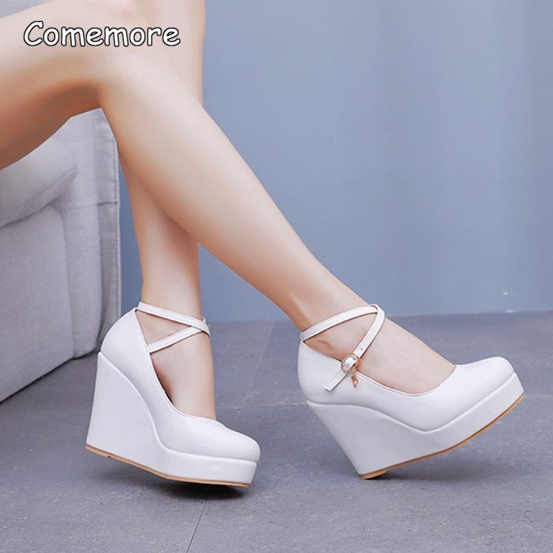 Women's 10CM Wedges Shoes White Platform Sole Round Toe Height Increasing Fashion Sandals Casual Comfortable Walking Shoes