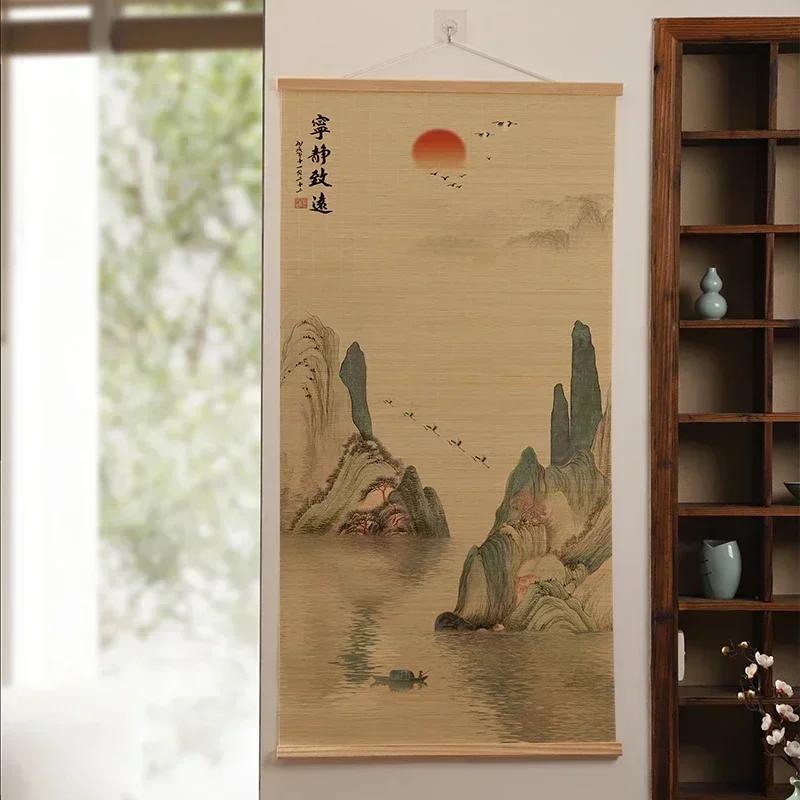 

Customized Chinese Style, Mountains and Rivers, Light Filtering Bamboo Roller Shades for Indoor Outdoor Home Patio Porch 40x70cm