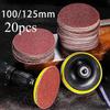 20pcs 4/5inch Nonporous Sandpaper 100/125mm Woodworking Metal Grinding Disc Abrasive Polishing Tool Dremel Accessories WholeGrit