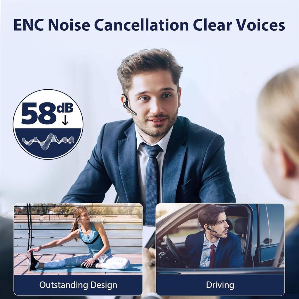 Wireless Headsets Single-Ear Bluetooth 5.4 Heaphones with Noise-Canceling Mic and USB Dongle Wireless Earpiece for Computer Android iOS Earphones 