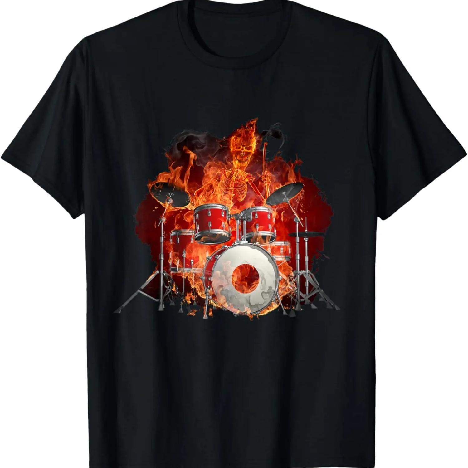 

Flaming Skeleton on the Drums T-Shirt XXXXXL чорний