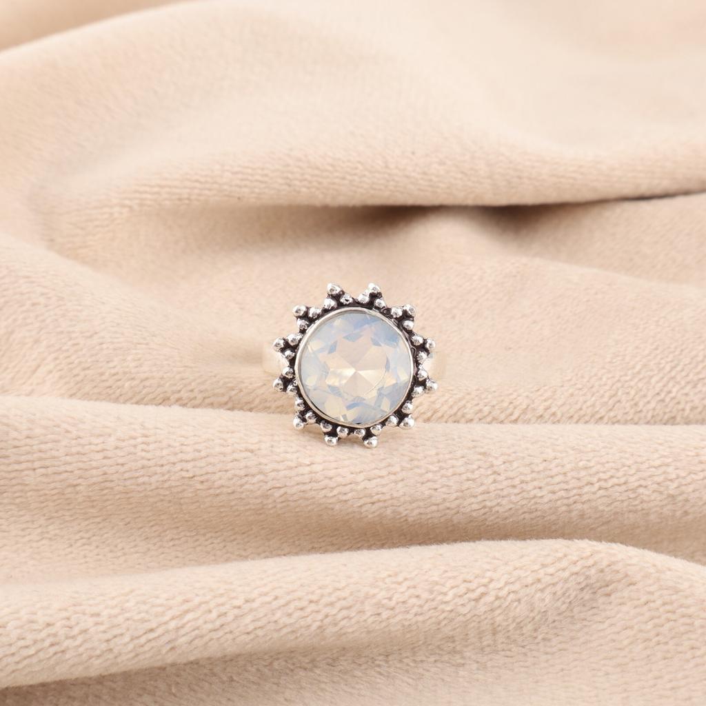 Milky Opal Gemstone 925 Sterling Silver Jewelry Handcrafted Ring For Women Gift RR-7-15