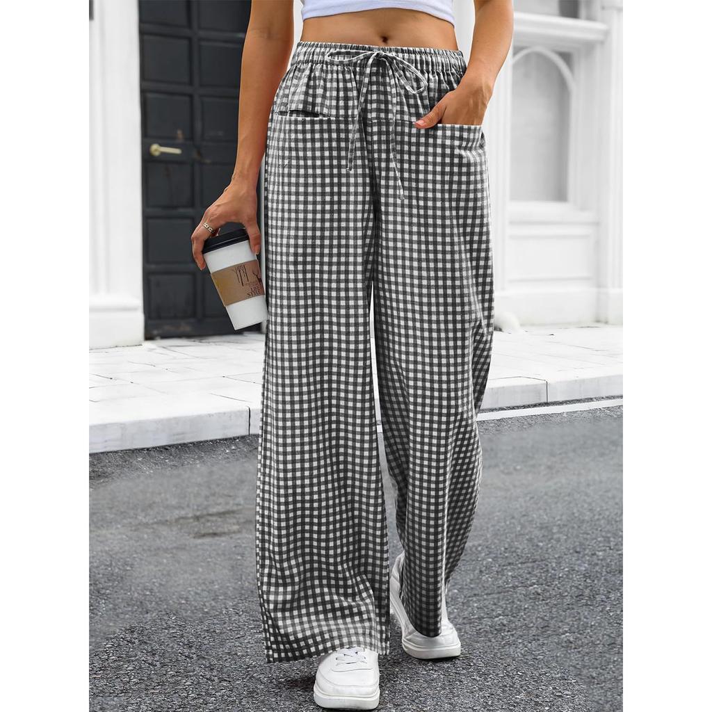 Ladies' Fashionable Color Straight Leg Pants With High Waist Pockets Casual Pants