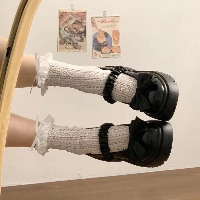 Pantofi Mary Jane cu Talpă Groasă Femei Primăvară cu Fundă Jk Gură Adâncă Le Fu Pantofi Simpli Pantofi de Vară la Modă pentru Femei Respirabili pentru Vreme Caldă