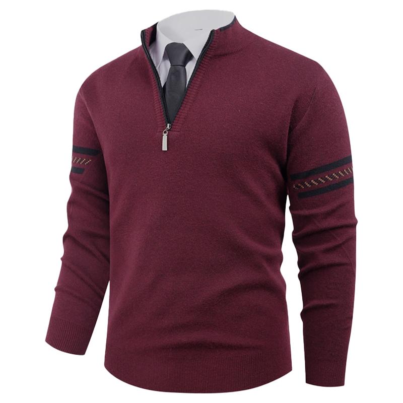 Herren Dick Gestrickter Pullover mit Halbreißverschluss Stehkragen Überzieher Lässig Modisch Langärmeliges Freizeit-Oberteil
