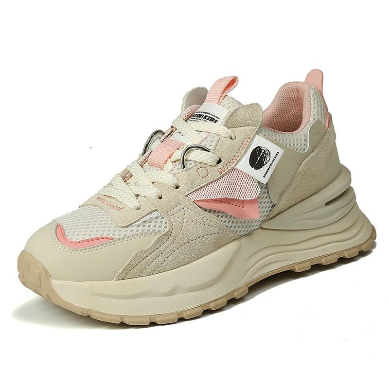Korean Version Of  Four Season New Color Blocked Women'S Shoes, Trendy Thick Soled Mesh Casual Shoes