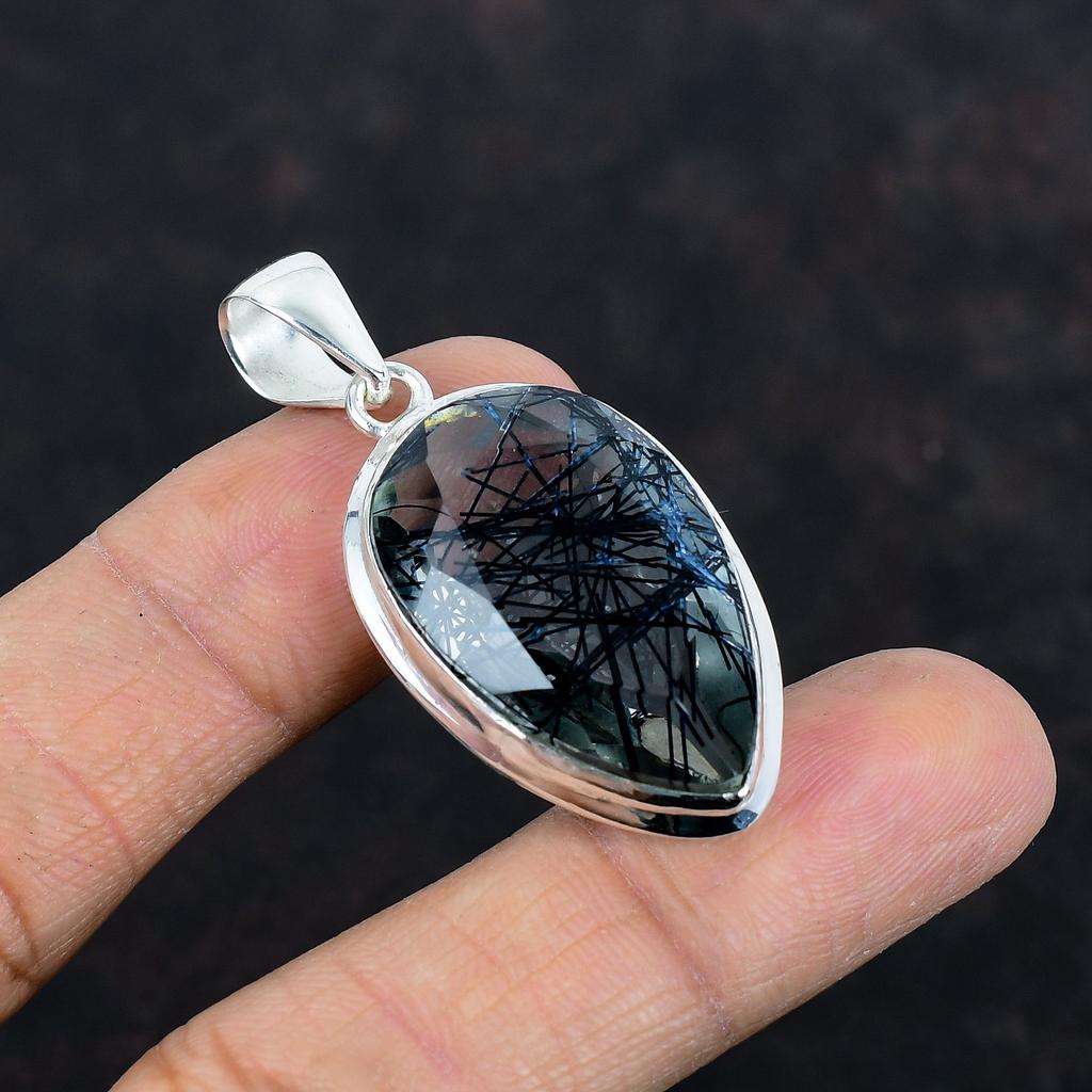 Faceted Black Rutile Pendant Natural Gemstone Pendant Amazing Jewelry 925 Sterling Silver Pendant Handmade Birthstone Pendant Gifts for Wife