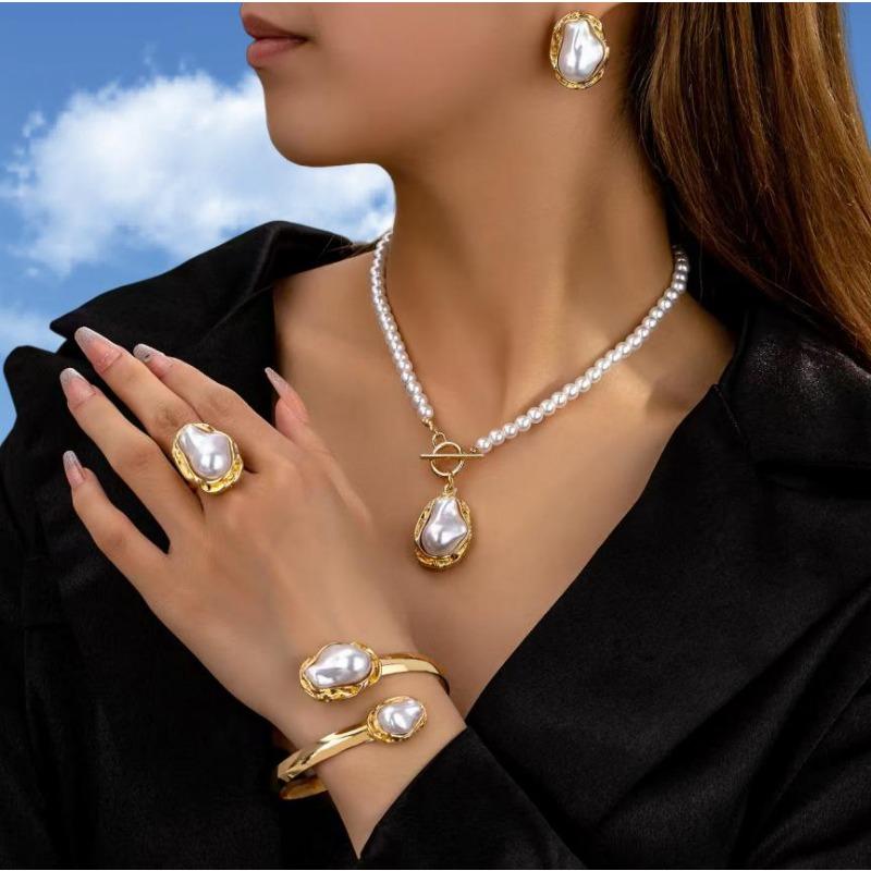 Design nou de lux ușor formă specială baroc neregulat perle de imitație colier cercei brățară inel cinci piese