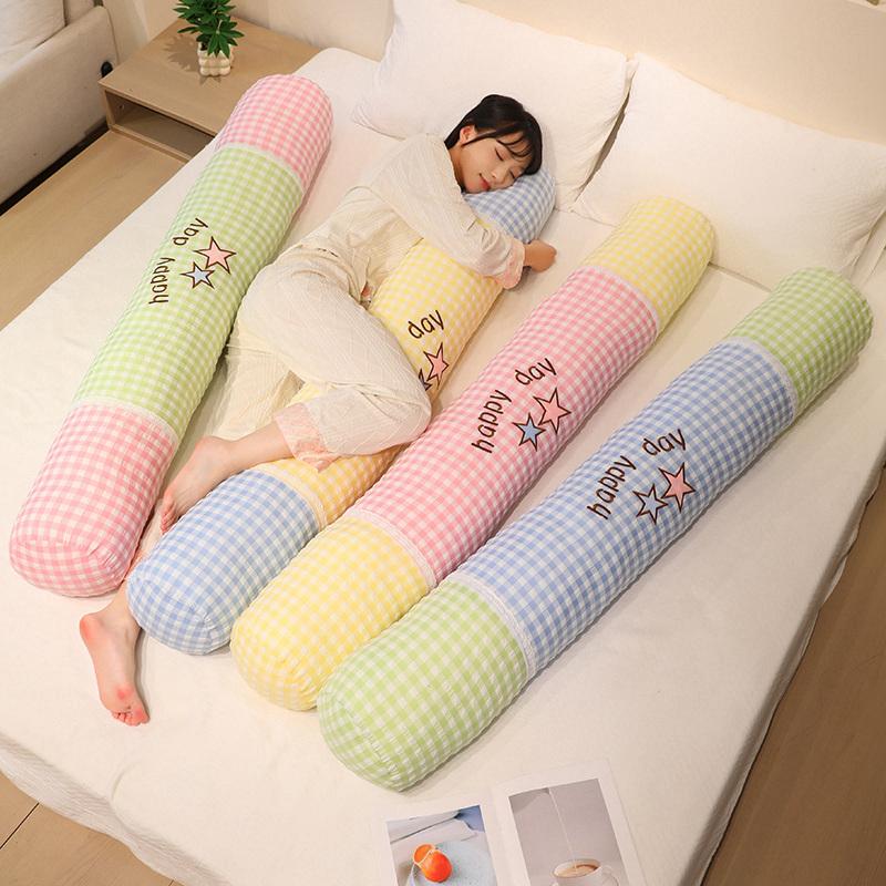 Plaid Cylindrical Body Pillow Side Sleeping Leg Clamp Long Pillow Soft Comfortable Bed Lumbar Support Cushion Removable Washable