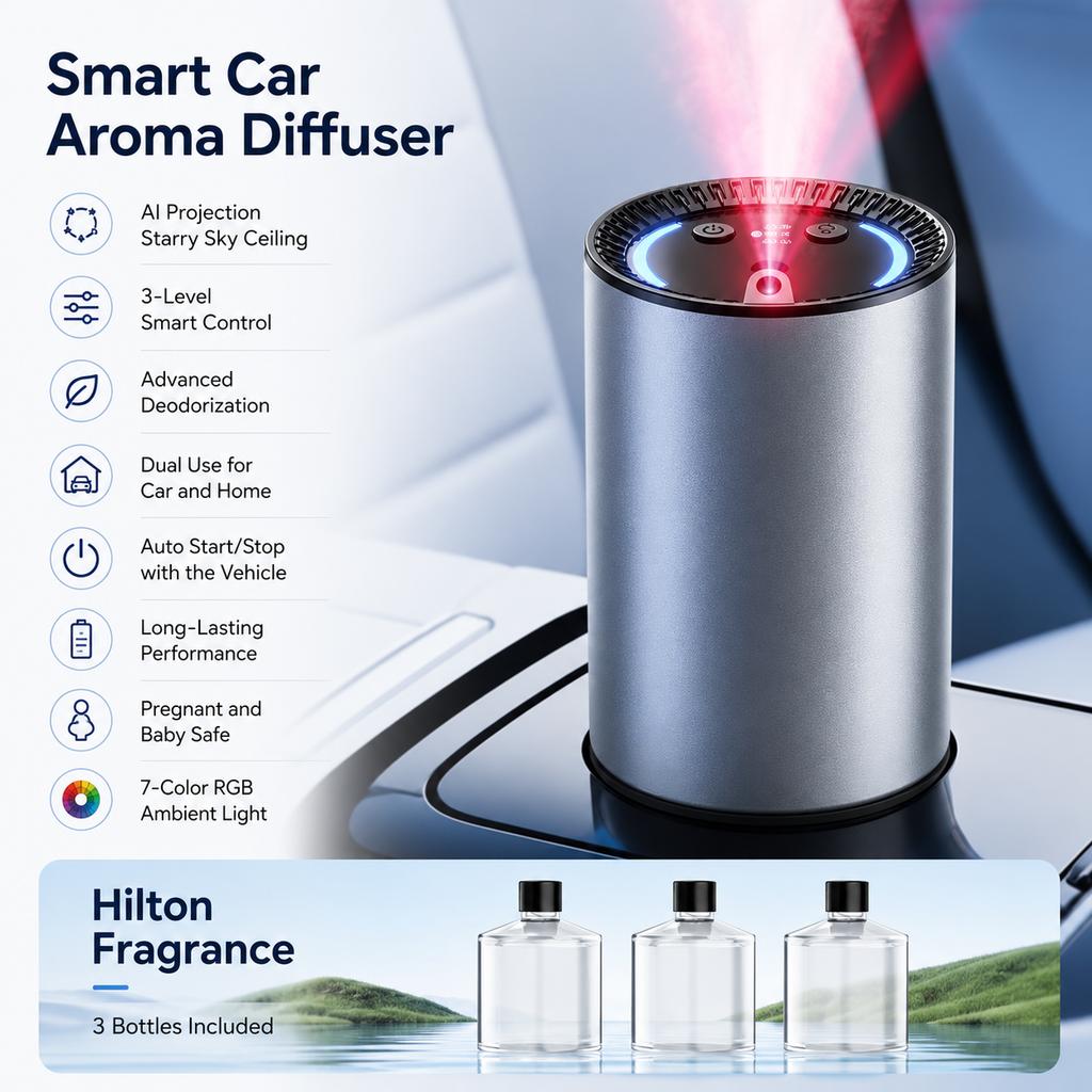 New Electric Car Air Freshener Car Interior Odor Remover Long-lasting Car Perfume Smart Air Purifier with Starry Sky Top