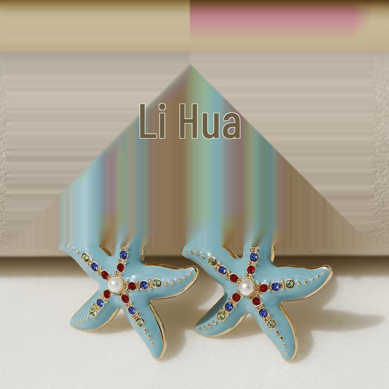 European and American Fashion Rhinestone Starfish Drop Earrings for Women's Daily Wear
