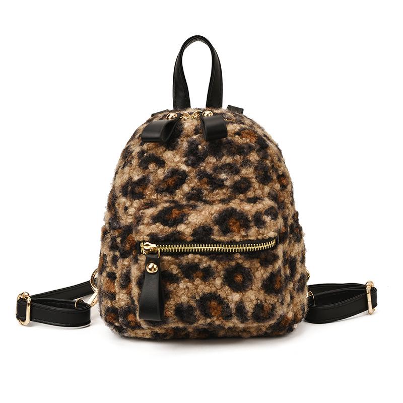 Autumn/Winter 2025 Leopard Print Plush Mini Backpack - Cute, Fashionable, Commuter Style.