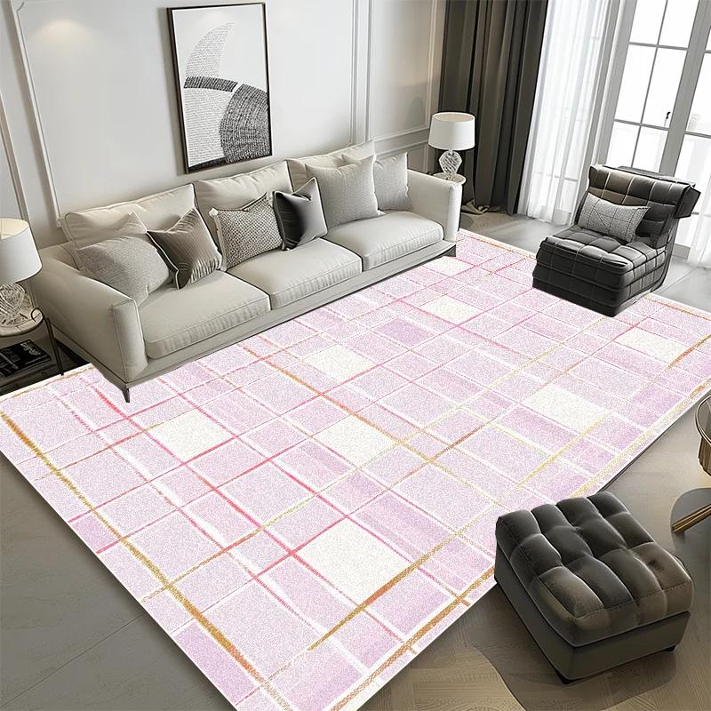 Modern Geometric Carpets for Living Room Grid Decoration Sofa Area Non-slip Washable Rugs Bedroom Cloakroom Entrance Door Mats