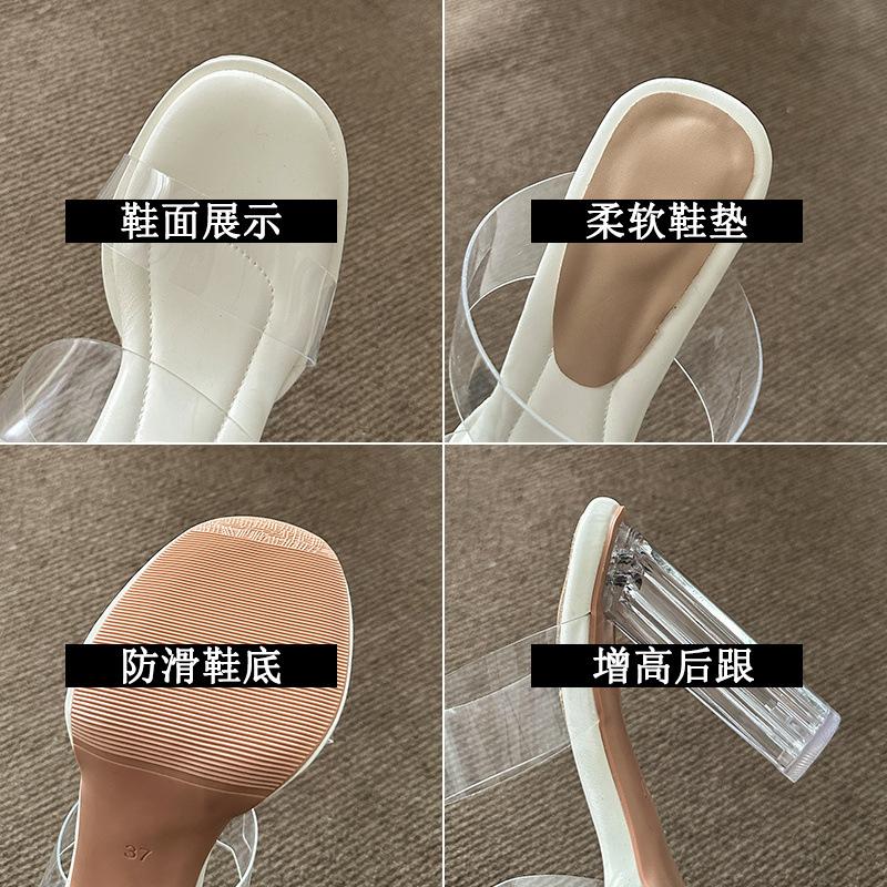 Stepping On Shit Feeling Thick-soled Waterproof Table Transparent Word with High-heeled Sandals Women Wear Crystal Heel Thick-heeled Cool Slippers In