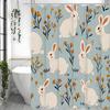 Blue Cute Bunny Shower Curtain Fun Bunny Flower Shower Curtain for Kids Adults Suitable Bathroom Decoration Shower Curtain Easte