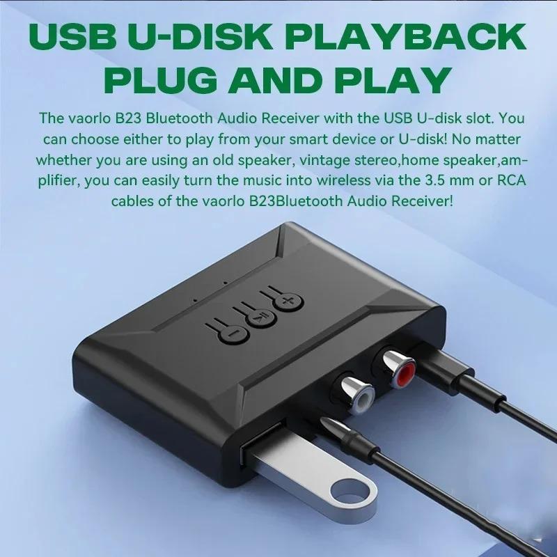 Bluetooth 5.4 Audio Receiver Wireless U Disk RCA 3.5mm AUX USB Stereo Music Adapter with Mic For Car Kit Amplifier Wired Speaker