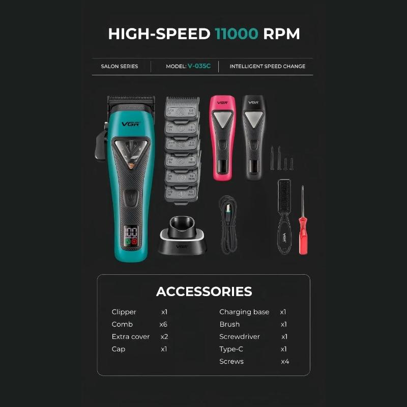 VGR Hair Trimmers Professional Haircut Machine 11000 RPM Clippers Vector Motor Brushless Hair Trimmers Adjustable Trimmer for Men Personal Care V-035C
