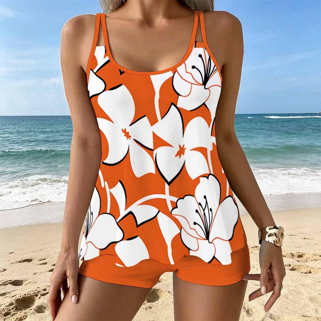 Women's Swimwear Tankini 2 Piece Swimsuit Vacation Flowers  Plant Print Vacation Bathing Suits