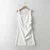 2025 Side Pleated Vest Dress, European And American Style Women'S New Solid Color Tight Strap Dress