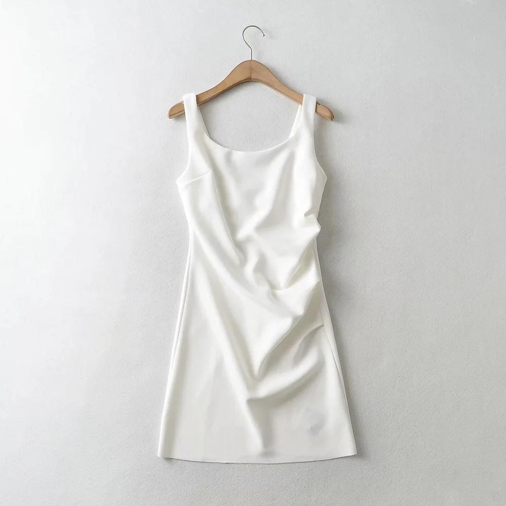 2025 Side Pleated Vest Dress, European And American Style Women'S New Solid Color Tight Strap Dress