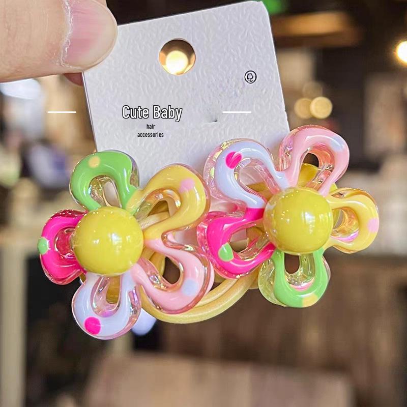 Attache de cheveux Princesse Fleur de Dessin Animé Coréen avec Perles Colorées - Accessoire de Cheveux Élastique Mignon pour Enfants