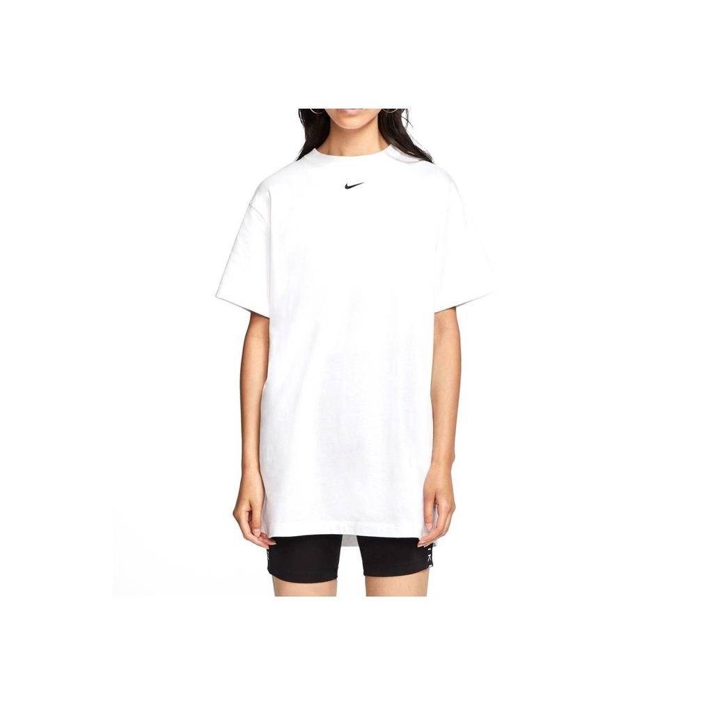 Nike Logo Print Lässiges Langarm Rundhalskleid Damenkleider Weiß CJ2242-100